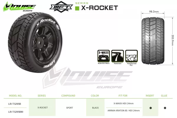 Louise RC X-Rocket MFT-Reifen soft auf Felge schwarz 24mm (2) für TRX X-Maxx