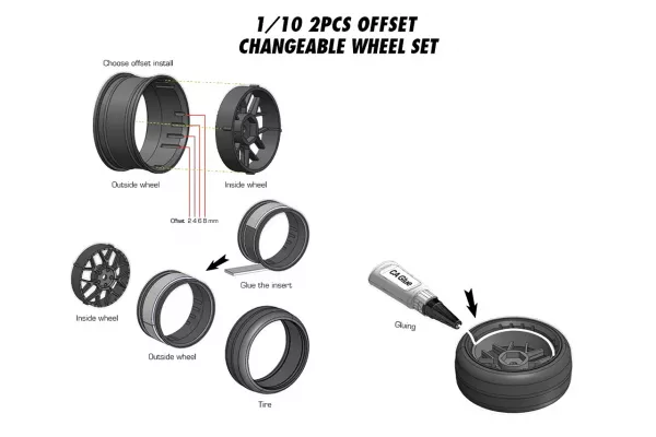 Louise Drift-Felge 14-Speichen hochglanz-schwarz (4) LOUISE 1/10 Drift (2,4,6,8mm Offset, 12mm Radsechskant)