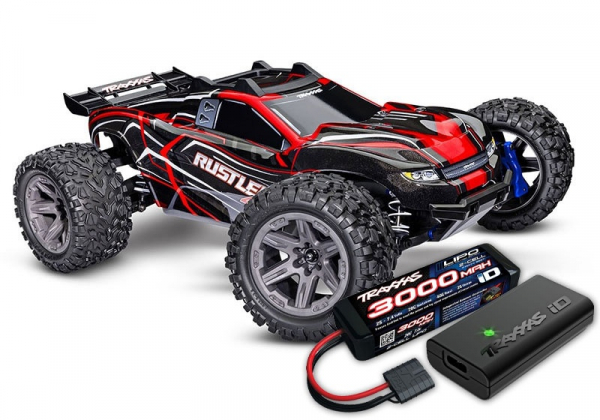 Traxxas Rustler 4x4 BL-2S red 1/10 Stadium Truck RTR nP825 BL-2S Brushless, HD parts with 2827X battery + 2920 charger
