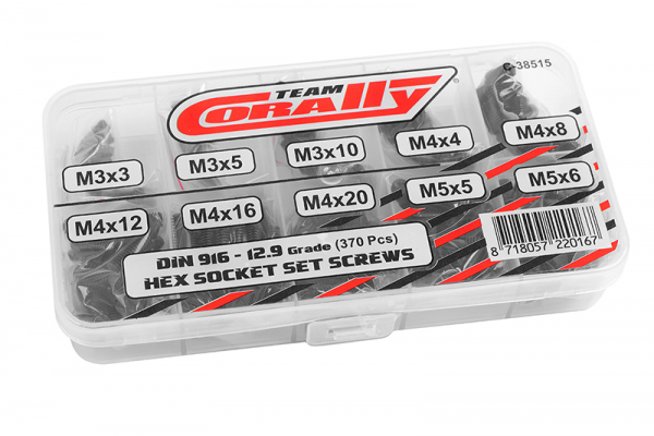 Team Corally - Schraubensatz - M3 - M4 - M5 - DIN 916 - Stahl Schwarz - 10 Größen - 370-tlg