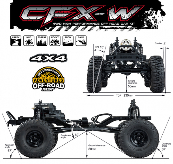#210569 MST CFX-W Steel Drive Shaft Set 99-119mm Black 4WD 1:10 RC Cars Crawler 