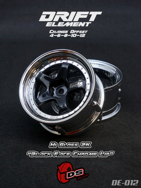 DS Racing DRIFT ELEMENT Adjustable Offset Wheels +Hi Gross 2K Black Face Chrome Lip+ (2)