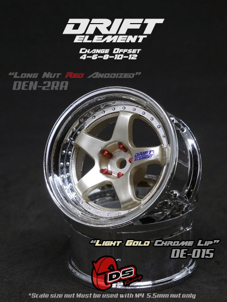 DS Racing DRIFT ELEMENT Adjustable Offset Wheels +Light Gold/Chrome Lip+ (2)