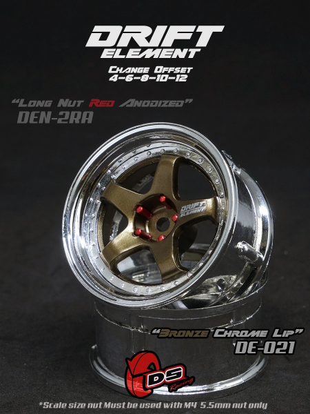 DS Racing DRIFT ELEMENT Adjustable Offset Wheels +Bronze/Chrome Lip+ (2)