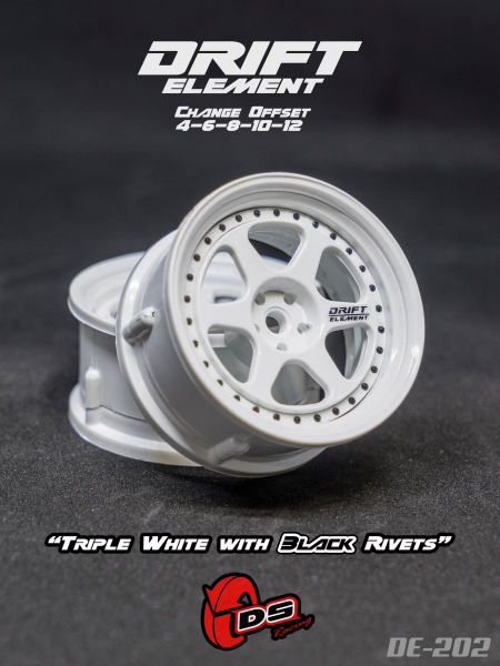 DS Racing DRIFT ELEMENT II Felgen +Triple White with Black Rivets+ offset einstellbar (2)