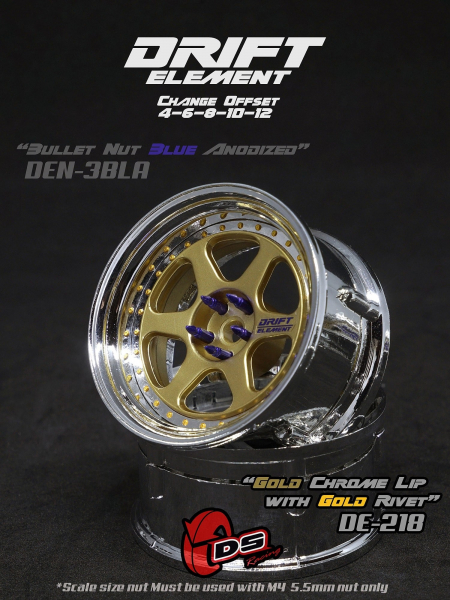 DS Racing DRIFT ELEMENT II Felgen +Gold/Chrome Lip/Gold Rivets+ offset einstellbar (2)