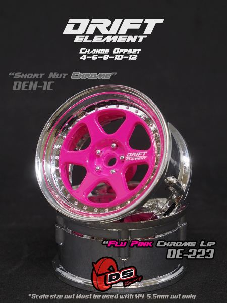 DS Racing DRIFT ELEMENT II Felgen +Flu Pink/ Chrome LiP+ offset einstellbar (2)