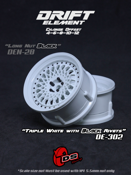 DS Racing DRIFT ELEMENT Felgen Mesh (Tri White/Black Rivets) -  offset einstellbar (2)