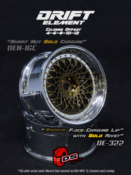DS Racing DRIFT ELEMENT Felgen Mesh (Bronze Face /Chrome Lip /Gold Rivets) - offset einstellbar (2)