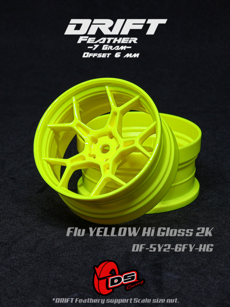 DS Racing 5Y Spoke Drift Feathery Wheel / Flu Yellow Hi Gloss 2K / +6mm offset (2pcs)