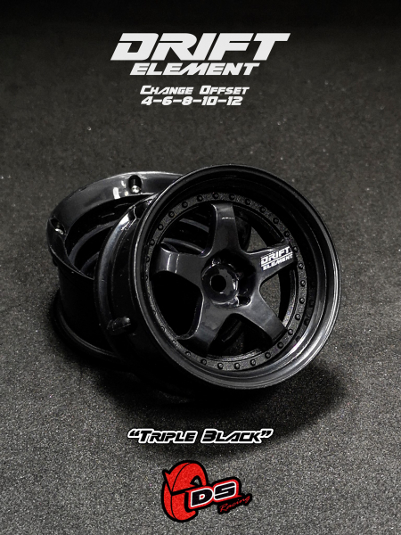 DS Racing DRIFT ELEMENT Adjustable Offset Wheels +Triple Black+ (2)