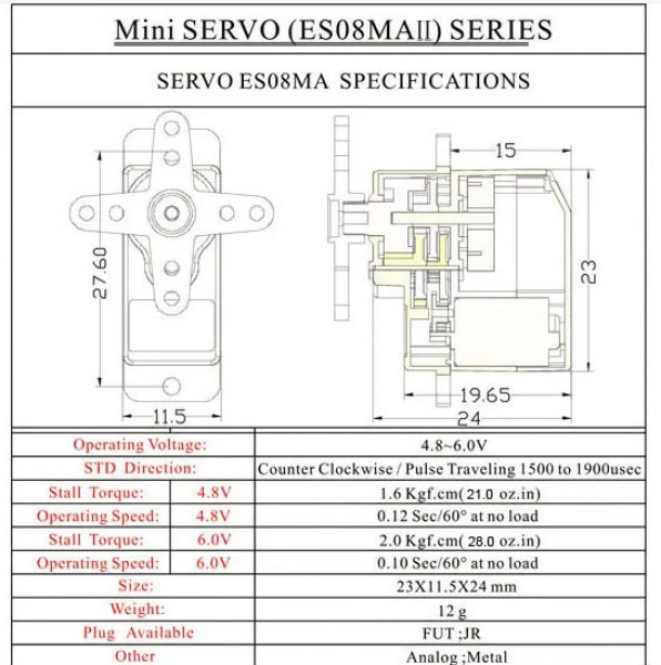 Emax ES08MA II 12g Mini metal gear Analog Servo