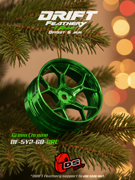 DS Racing 5Y Spoke Drift Feathery Felgen / Green Chrome / +6mm Offset (2 Stück)