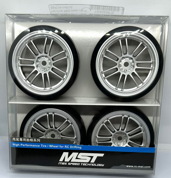 MST 1/10 Drift Räderset Set - Flat silver RE30 wheel (+3) w/ CS-R tire (soft) (4)