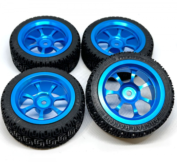 1/10 On Road Blue Alu Car Wheels Rubber Tyres 4pcs/set