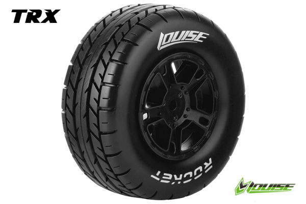 Louise RC - SC-ROCKET - 1-10 Short Course Tire Set - Mounted - Soft - Black Rims - 1 Pair