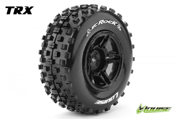 Louise RC - SC-ROCK - 1-10 Short Course Tire Set - Mounted - Soft - Black Rims - 1 Pair