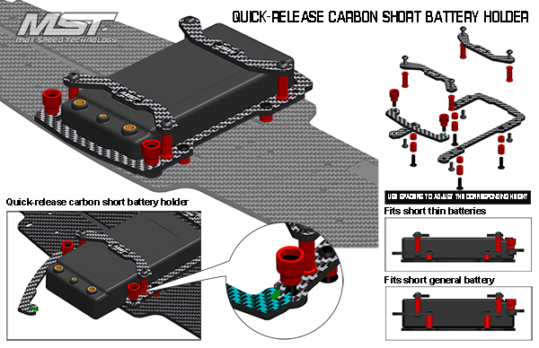 MST Carbon short battery holder set (red)