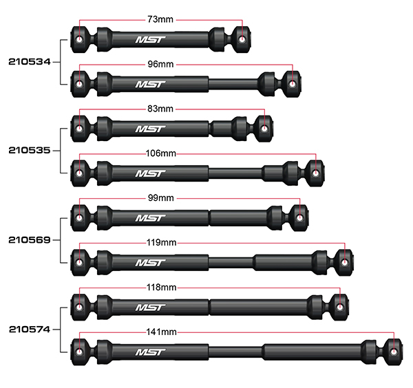 MST CMX Steel drive shaft set 83-106mm