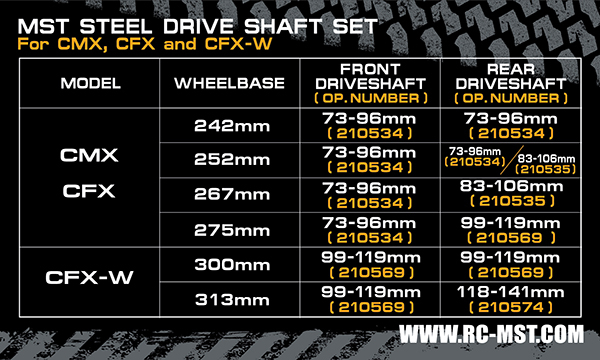 MST CMX Steel drive shaft set 83-106mm