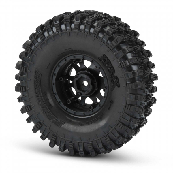 Proline Hyrax 1.9" G8 Rock Terrain TruckTires Mounted on Impulse Black Plastic Internal Bead-Loc Wheels - Kopie