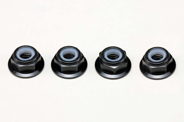 Yokomo Aluminium 4 mm dünne Flanschmuttern mit Nylon-Sicherungsring, Schwarz (4 Stück)