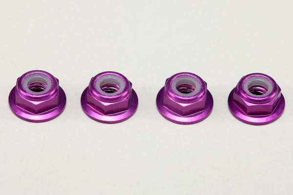 Yokomo Aluminium 4 mm dünne Flanschmuttern mit Nylon-Sicherungsring, Purple (4 Stück)