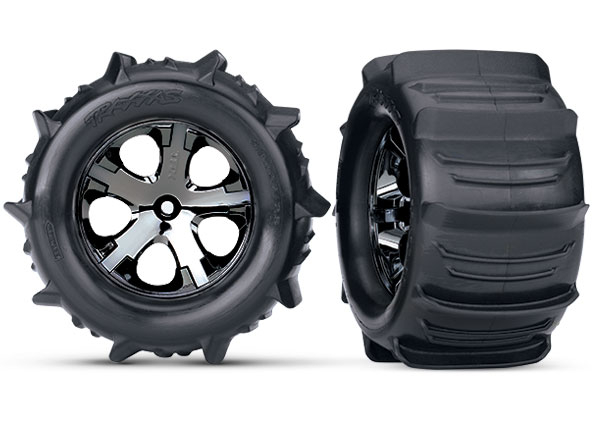 Traxxas Paddle Reifen auf All-Star 2.8 Felgen schwarz-chrom hinten Stampede 2WD&VXL, Bigfoot