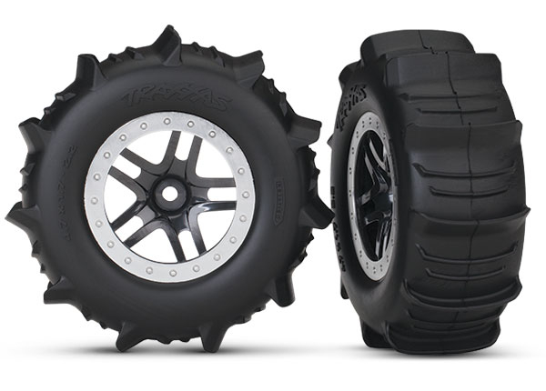 Traxxas Paddle Reifen auf SCT 2.8 Felgen schwarz/satin-chrom (2) Slash 2WD hinten, Slash 4x4 v/h (TSM rated)