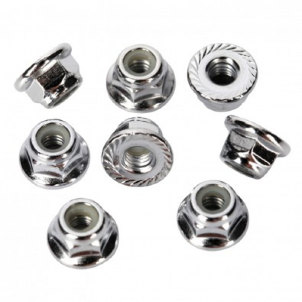 Traxxas Nuts, 5mm flanged nylon locking (steel, serrated) (8)