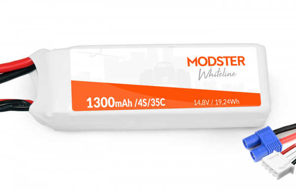 Modster LiPo Akku 4S 14,8V 1300 mAh 35C (EC3) WhiteLine