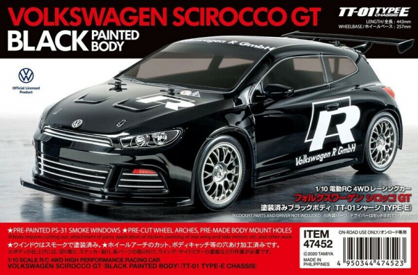 Tamiya VW Scirocco GT - Schwarz Lackiert (TT-01E) Bausatz