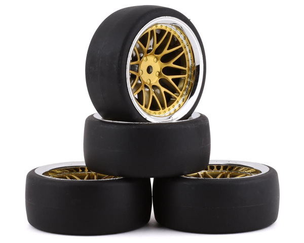 Yeah Racing Spec D LS Wheel Offset +6 Gold Silver w/Tire 4pcs For 1/10 Drift