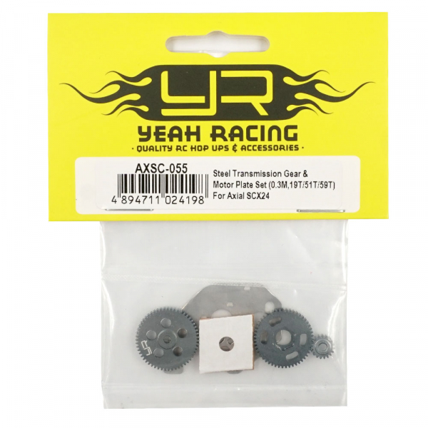 Yeah Racing  Steel Transmission Gear & Motor Plate Set (0.3M,19T/51T/59T) für Axial SCX24