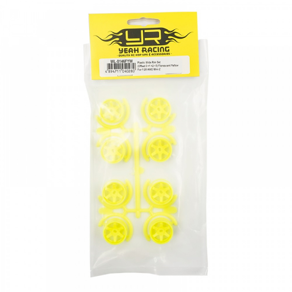 Yeah Racing Plastic Wide Rim Set 11mm (Offset 0 +1 +2 +3) Florescent Yellow For 1/28 AWD Mini-Z