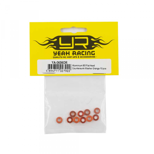 Yeah Racing Aluminum M3 Flat Head Countersunk Washer Orange 10 pcs