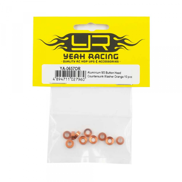 Yeah Racing Aluminum M3 Button Head Countersunk Washer Orange 10 pcs