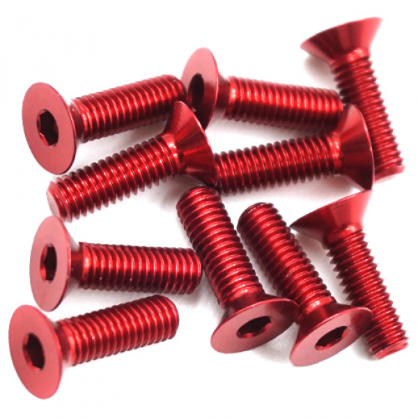 Aluminum 7075 3x10mm Hex Socket Flat Head Screws 10pcs Red