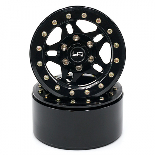 Yeah Racing 1.9 Aluminum CNC 5 Spoke Beadlock Wheel w/ Wheel Hub 2pcs Black