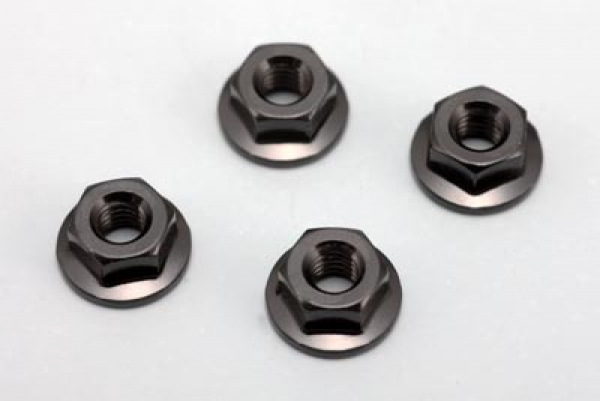 Yokomo  M4 Aluminum Serrated Flange Nuts (Black) (4)